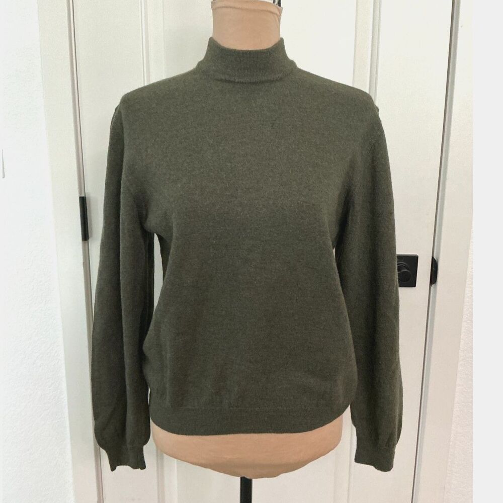 III State Italy Women’s Large/Tall Merino Wool Turtleneck Sweater Olive Green